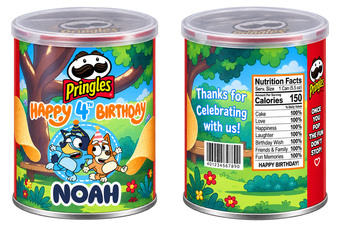 Personalized regular-size Pringles can wrappers front and back
